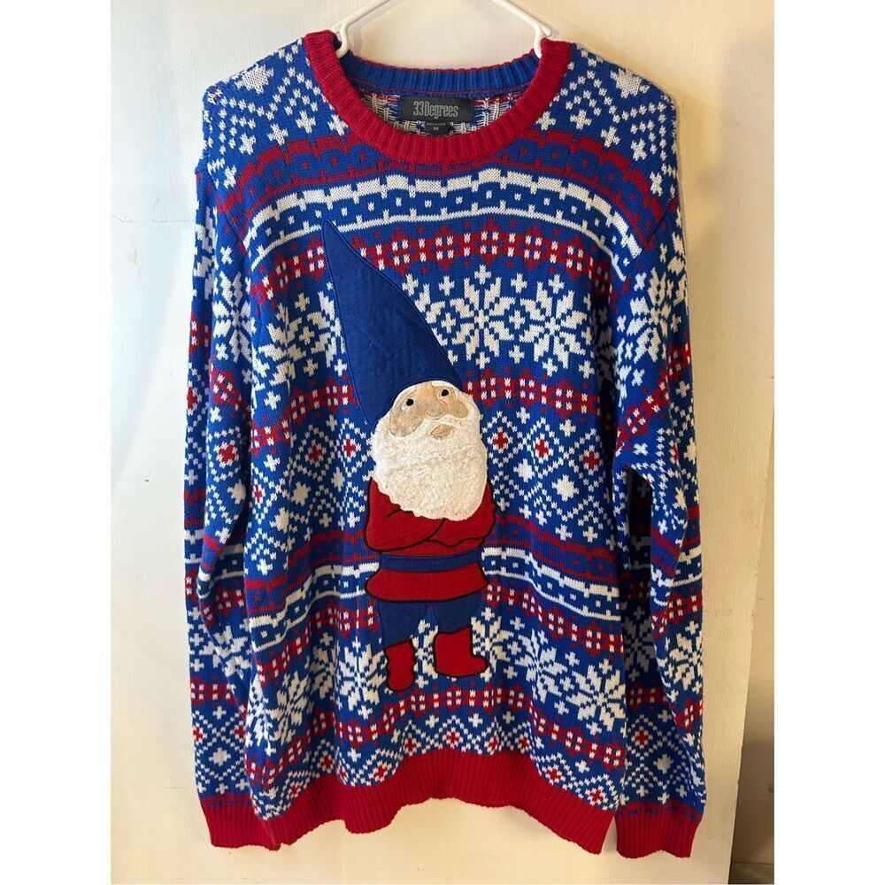 33 degree Christmas sweater‎ gnomes snowflakes Red Blue